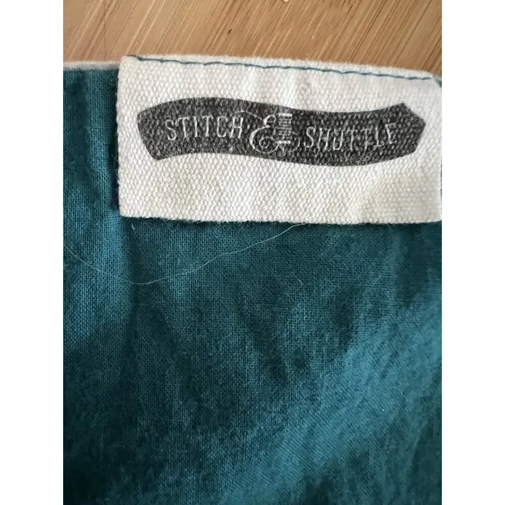 Cotton Floral Teal Embroidered Table Runner 67x12” Boho